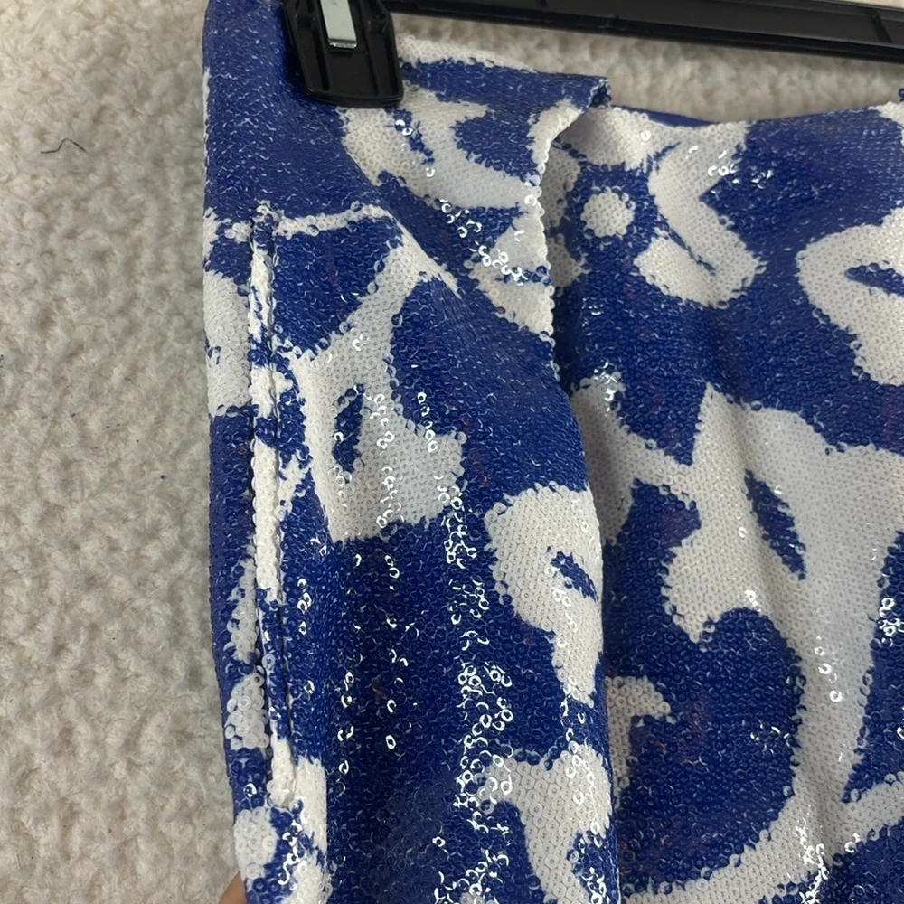 NWOT Diane Von Furstenberg Womens Blue White Sequined Floral Skirt Size 0